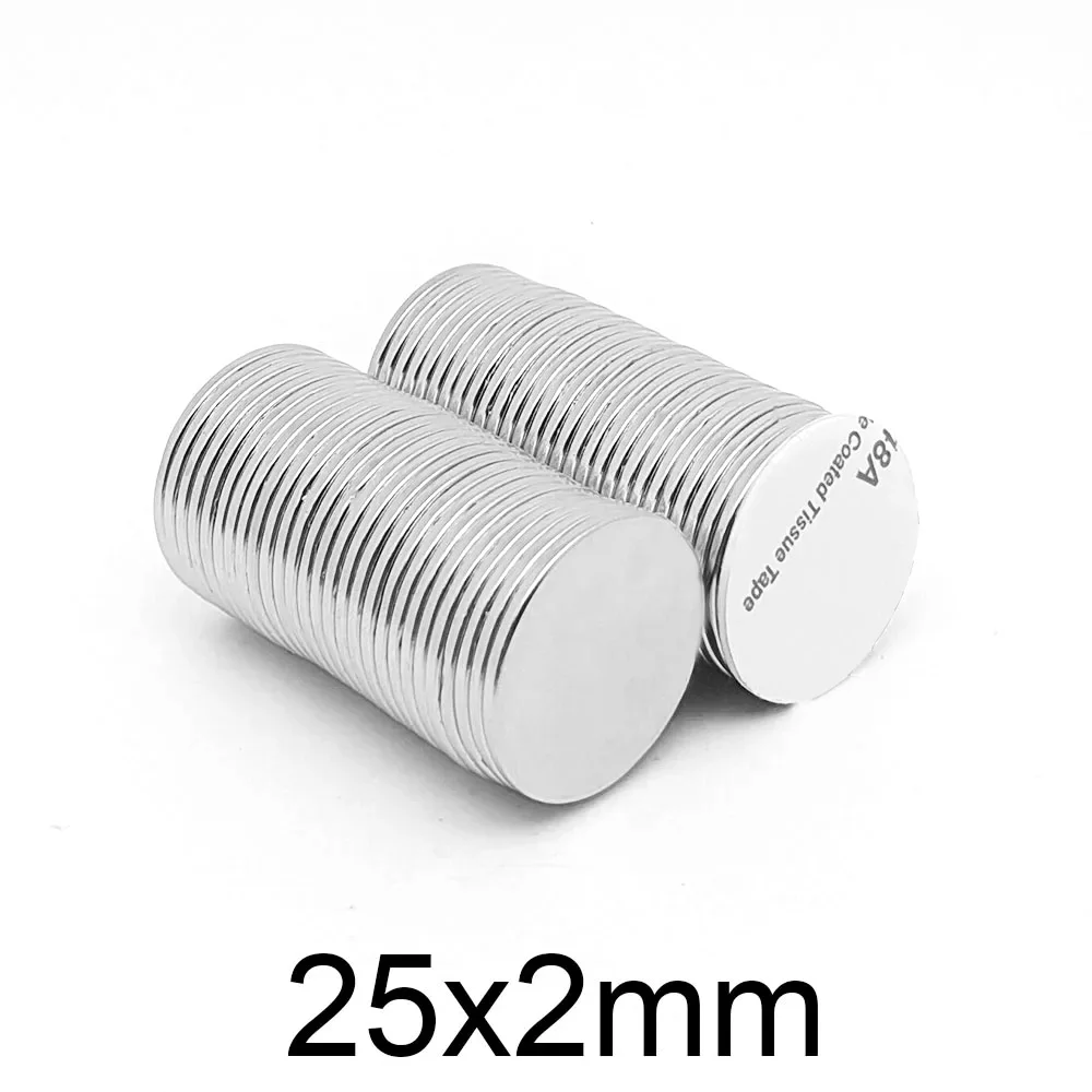 2/5/10/20/50PCS 25x2 Round Strong Powerful Magnetic Magnet With 3M Double-Sided Adhesive Tape 25*2 Disc Neodymium Magnet 25x2mm