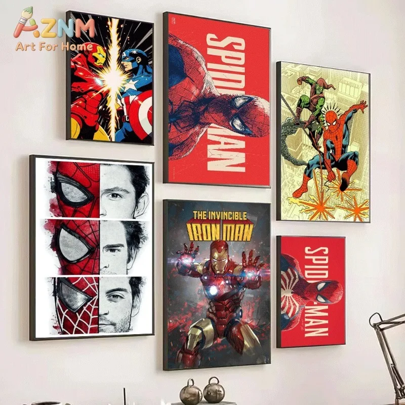Marvel Iron Man Captain America Canvas Wall Art Unframed Print Civil War Comic Style Super Hero Poster for Bedroom Dorm Home In