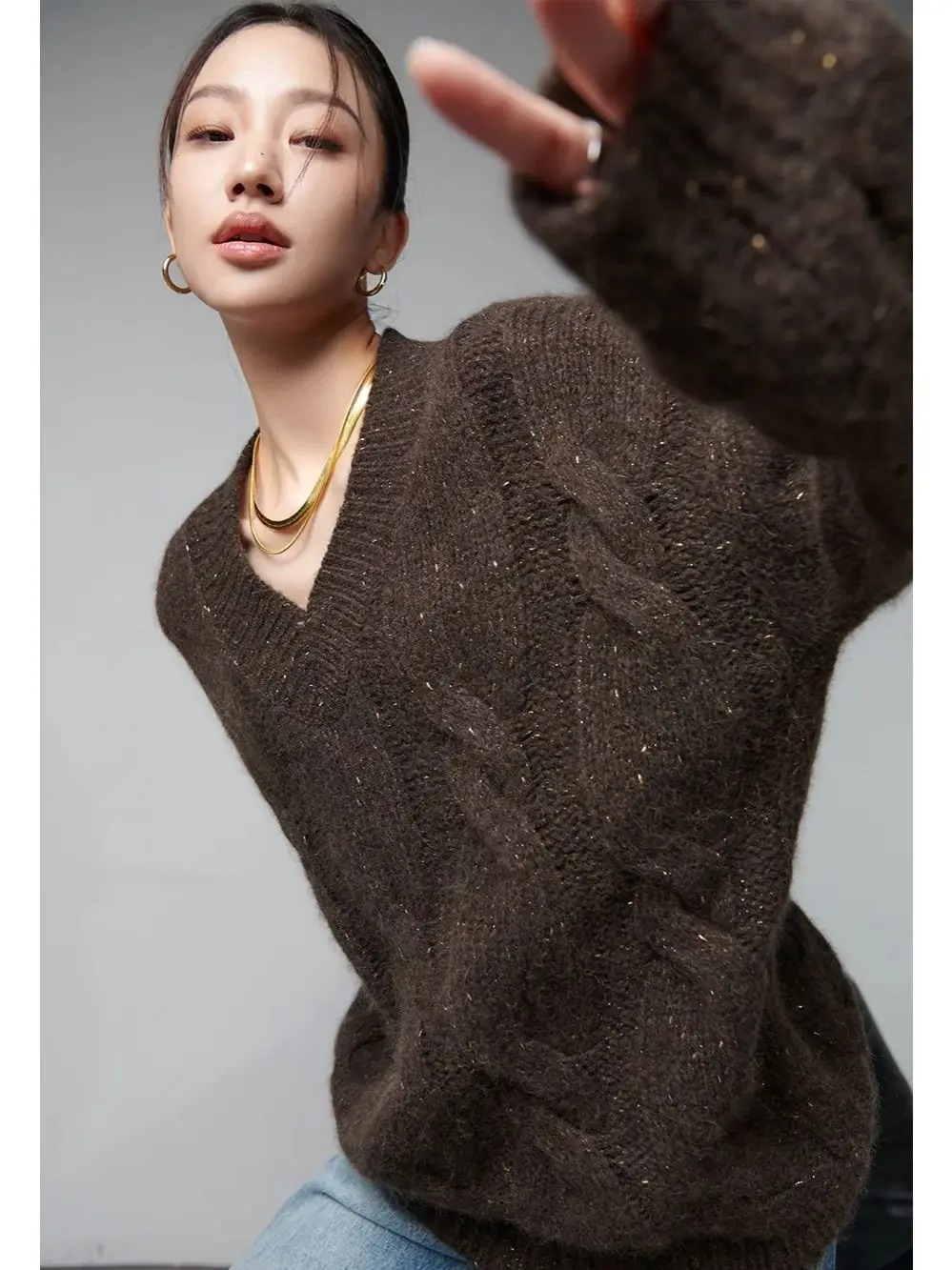 

Женский пуловер из 100% чистого кашемира с v-образным вырезом, толстый вязаный повседневный осенне-зимний теплый свободный джемпер