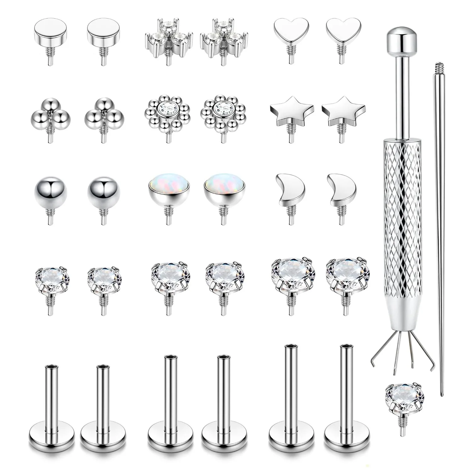 18G Flat Back Stud Earrings for Women - Hypoallergenic Surgical Steel Internal Thread Stud Piercing Jewelry for Tragus Helix Cartilage Conch Nose 6MM 8MM 10MM Lip Labret Medusa Piercing