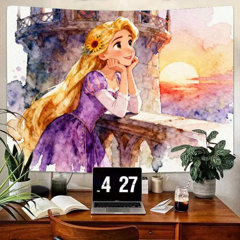 

1PC Disney Tangled Rapunzel Watercolor Tapestry, Modern Princess Wall Art Decor for Girls Bedroom, Aesthetic Living Room Gift