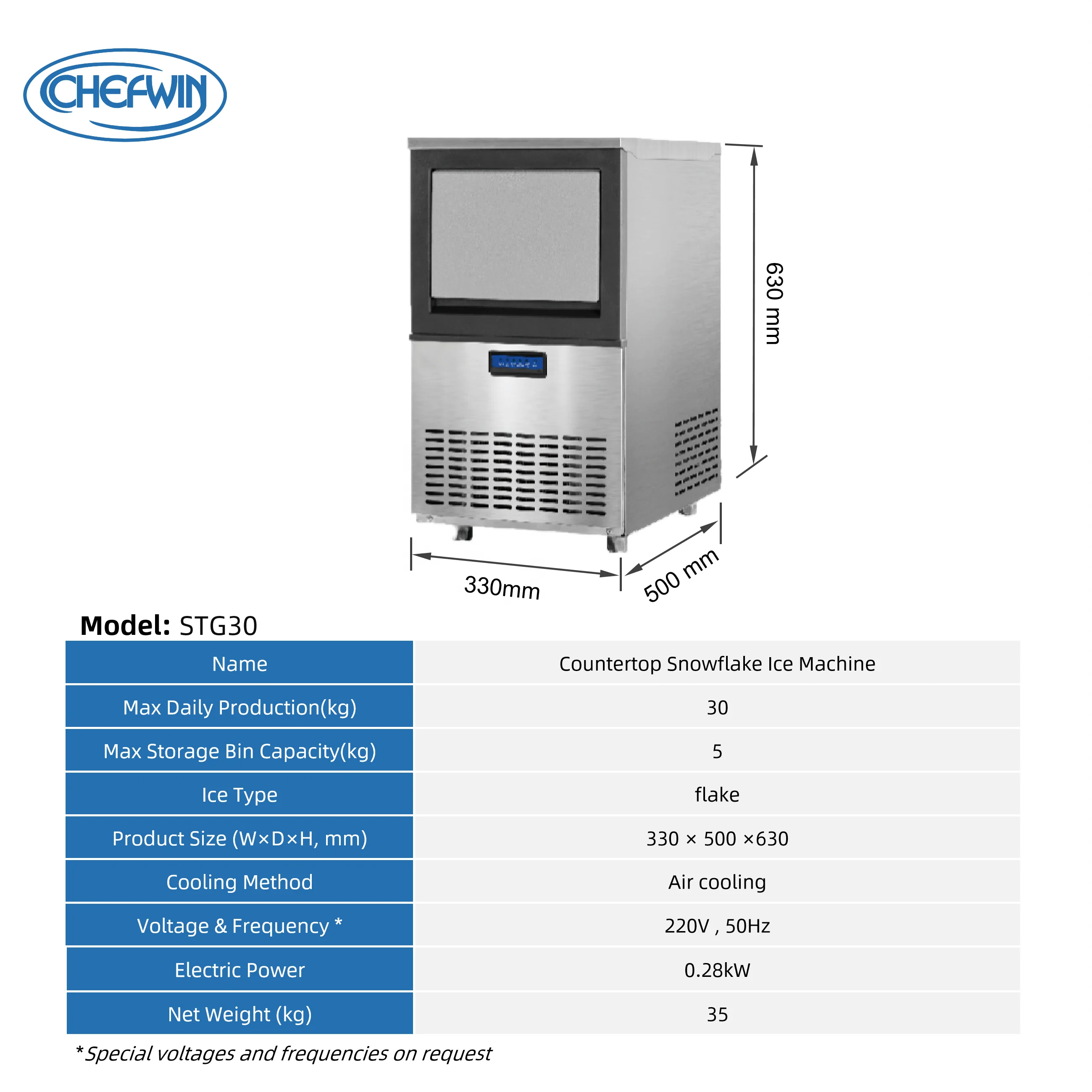 30kg/24H Commercial Compact Countertop Flake Ice Maker Stainless Steel Automatic Ice Machine For Coffee Shop, Bar, Restaurant