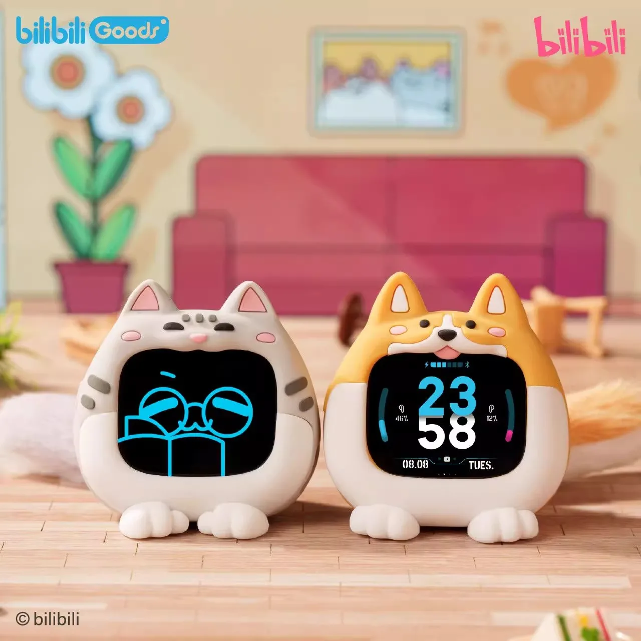 Genuino Bilibili Mini-Tv pequeña Tv Lcd pantalla táctil gato y perro doble auriculares Bluetooth juguetes lindos Lcd auricular caja de regalo