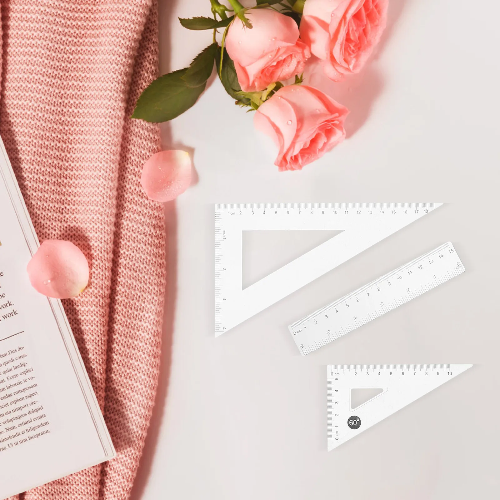 8Pcs Transparent Geometry Ruler Set Clear Plastic Protractor Triangle Straight Rulers for Students School Measuring Drawing