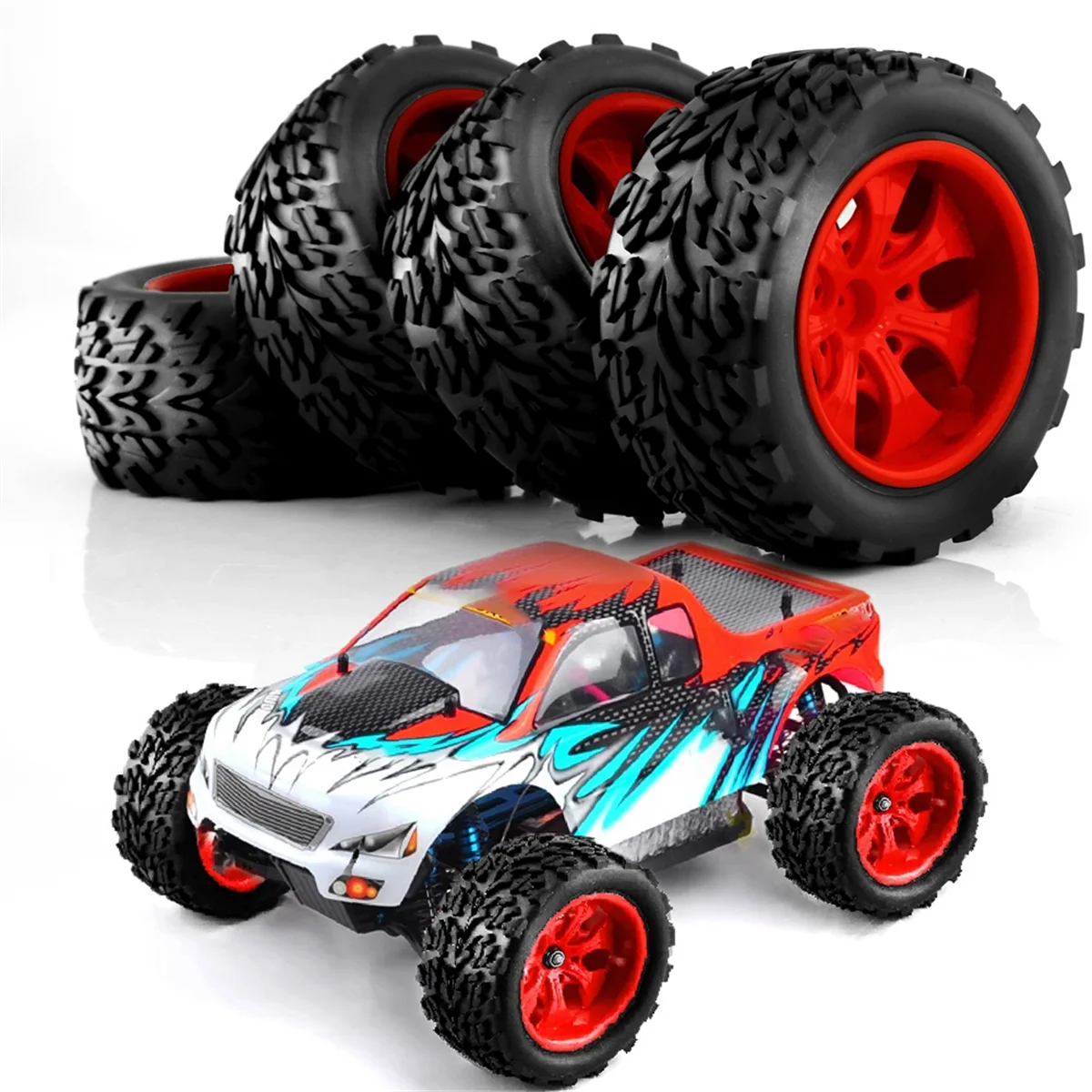 Neumático de Buggy Monster Truck RC, 4 piezas, 118MM, 1/10, inserciones de espuma de rueda, 12mm, hexagonal para Traxxas Arrma Redcat HSP Tamiya, blanco