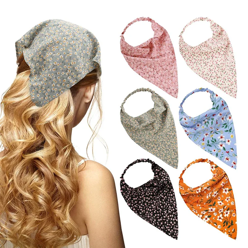 

Floral Elastic Headscarf Women's Thin Floral Cloth Headscarf Triangular Towel Hair Jewelry Retro Bandana Twist Tie Hairwear