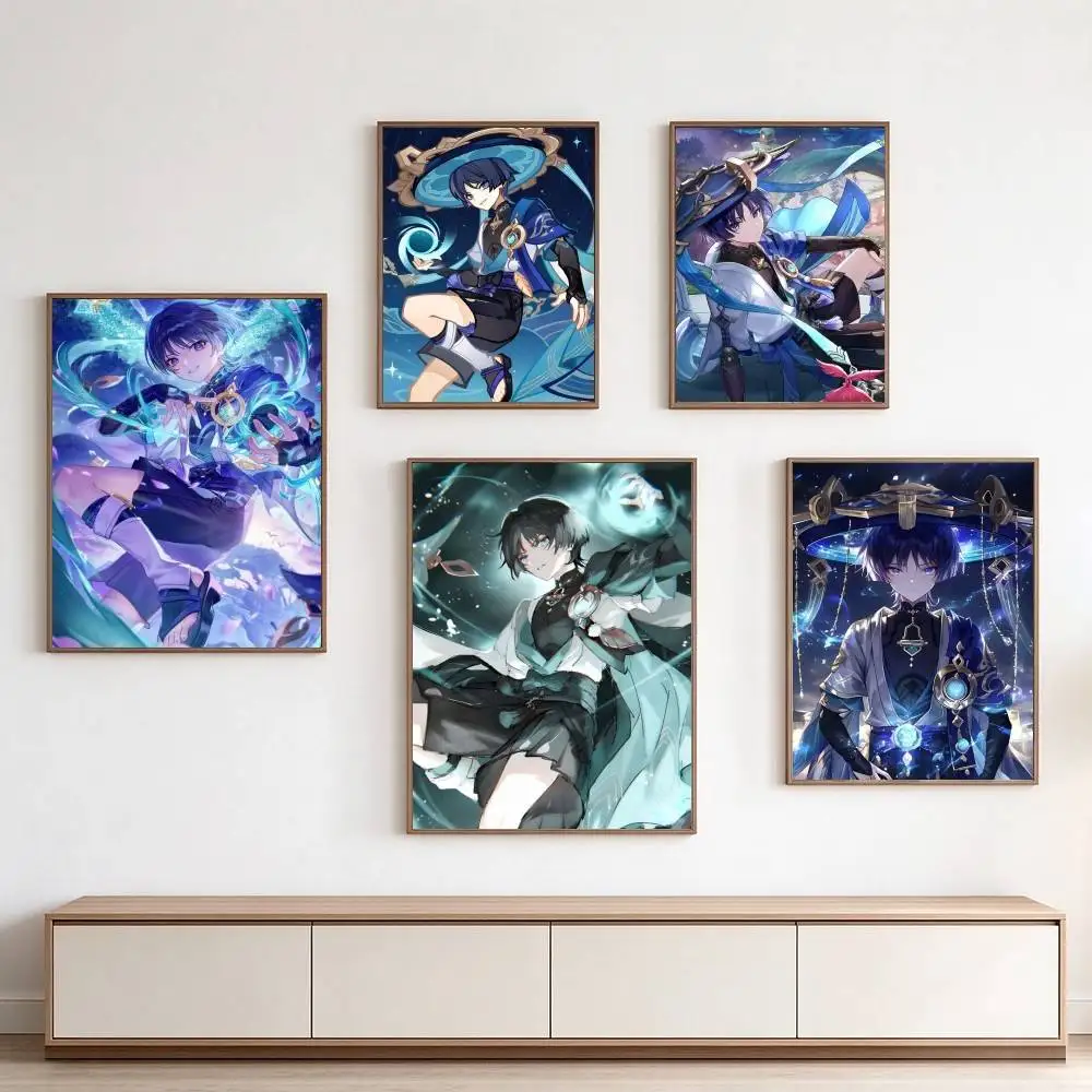 Genshin Impact Wanderer-R  Poster Waterproof Wall Art Sticker For Bar Living Room Vintage Decor High Quality Print Gift