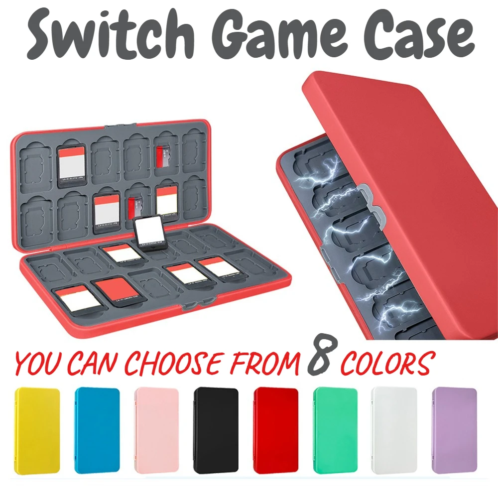 1pc Magnetic Switch Game Case Holder for Cartridge Case with 24 Game Card Slots Hard Shell Silicone Lining Red/Blue/Green/Pink