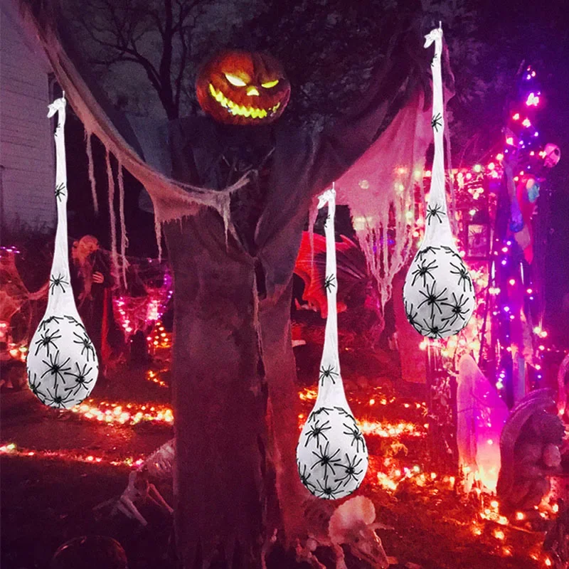 [Funny] 3pcs/set Halloween Terror spider web Spider egg LED Light Doll toys courtyard hanging decoration Decor House Party Props