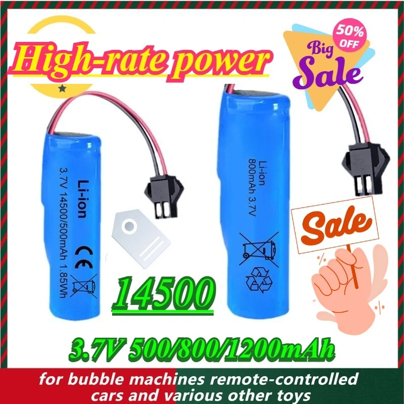 

10PCS 500/800/1200mAh 14500 Lithium Battery Large Capacity Charging Cable Rechargeable Battery Plus Protective Board Durable