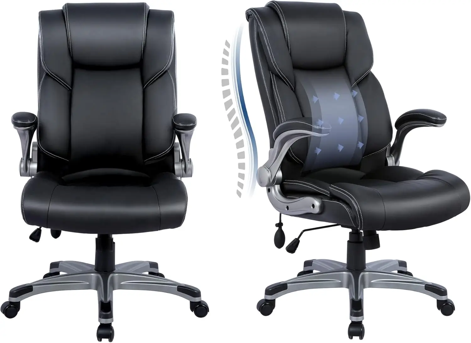 Leather Executive Office Chair- High Back Home Computer Desk Chair with Padded Flip-up Arms, Adjustable Tilt Lock