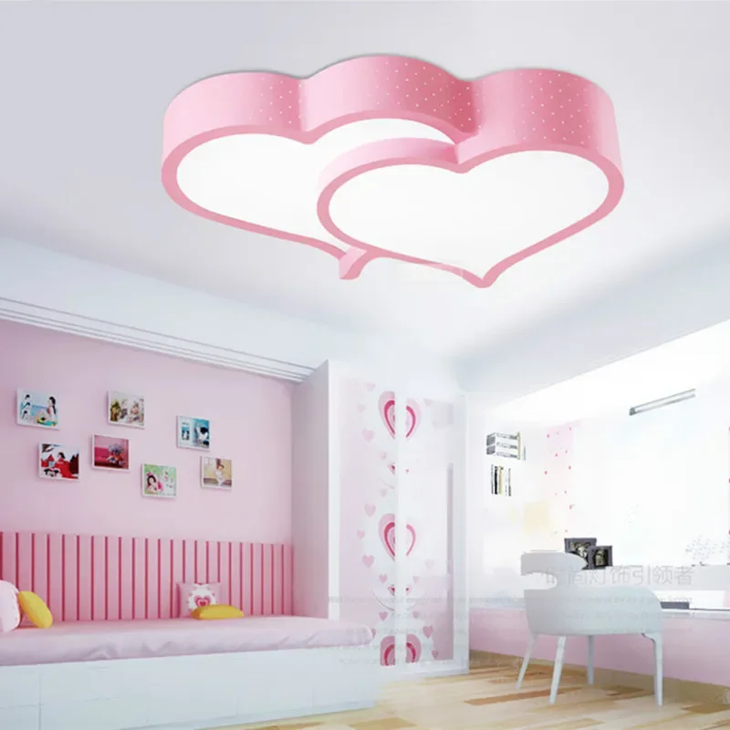 Ironware Body Heart-shaped Modern LED Ceiling Lights for Bedroom Children Kid's Room Home Surface Mounted Pink  Lamp