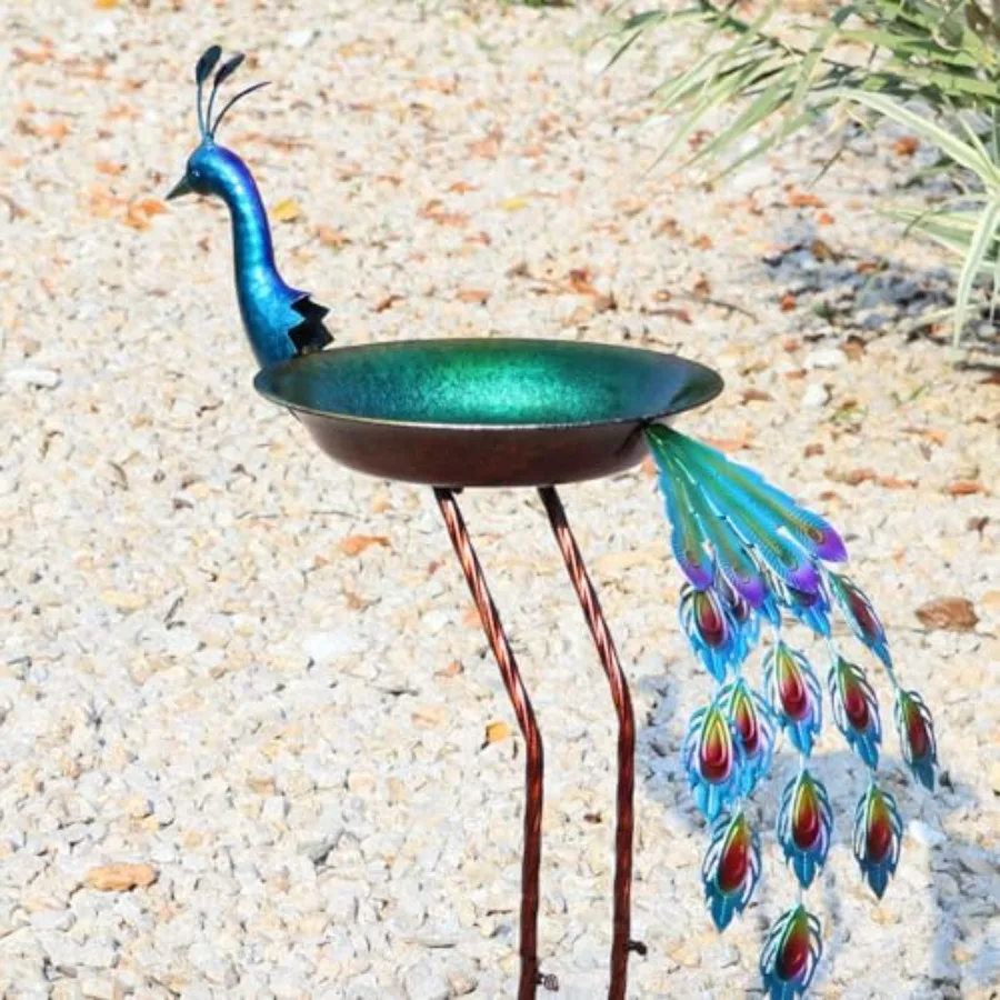 

36" H Peacock Bird Baths for Outdoor, Metal Bird Feeder Seed Trayr, Outdoor Bird Bath, Garden Lawn Yard Decor