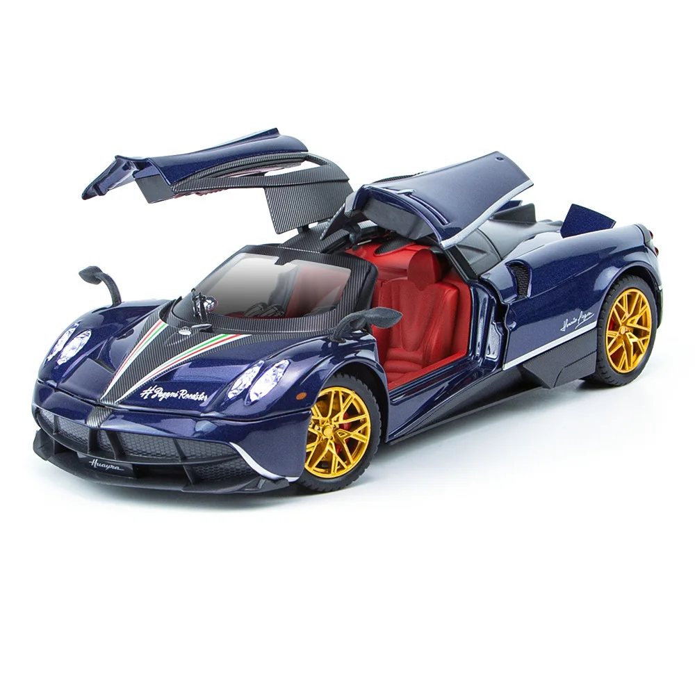 Coche de juguete Huayra Dragon de aleación 1:24 con puerta de ala de gaviota, luz, sonido y función de retroceso, adorno para colección de niños