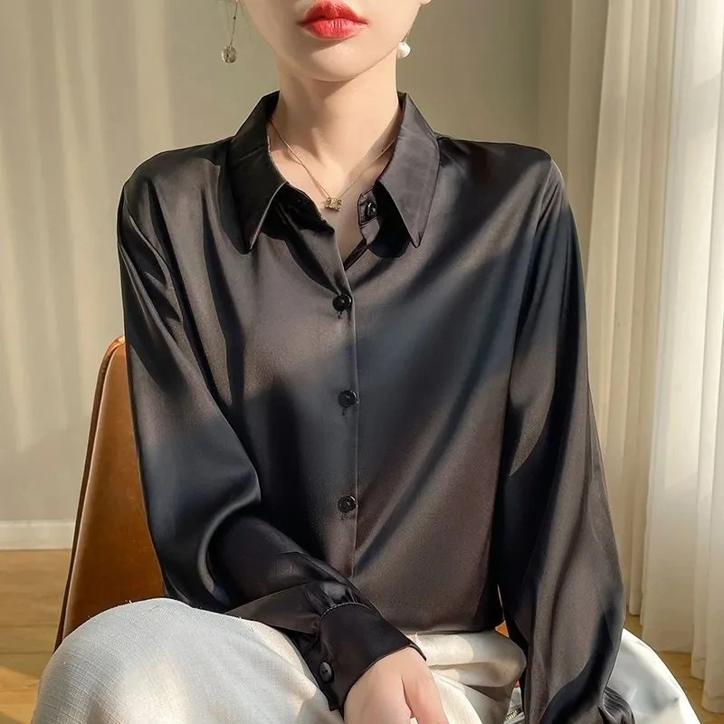 

Spring Fashion Pure Color Women's Shirt Design Sense Retro Layered Outerwear High-End Sensation Inner Wear Chiffon Top