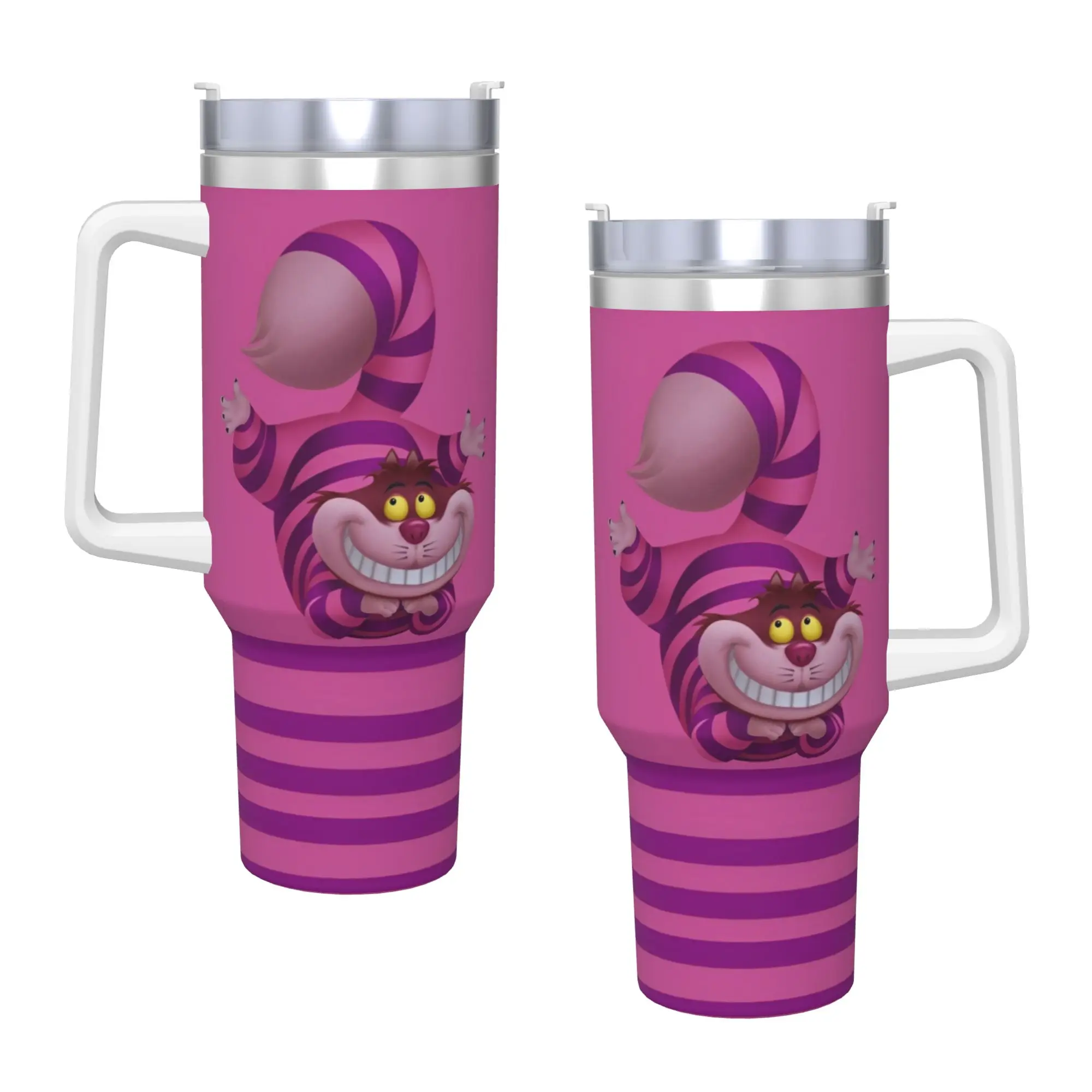 Vaso de Acero Inoxidable con Diseño de Gato de Cheshire, Taza de Café de Alicia en el País de las Maravillas, Antiderrames, para Bebidas Calientes, para Coche, Botella de Agua con Estampado