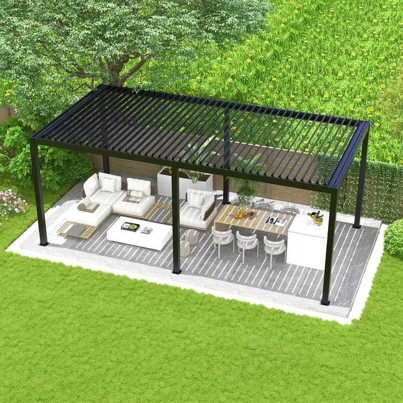 

10x19FT Aluminum Frame Adjustable Louvered Pergola with Steel Louvers