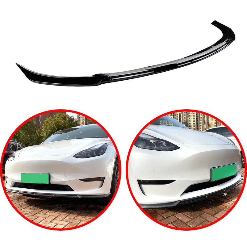 

Front Bumper Spoiler Lip Splitter Guard Board Hihg Quality ABS Glossy Black Carbon Fiber For Tesla Model Y 2020 2021 2022