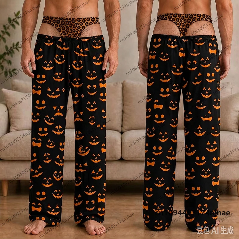 Halloween-Spaß: Pyjamahose mit lustigem Motiv für Herren, Damen, Kinder und Erwachsene – Kürbis, Geist, Fledermaus, Skelett – lässige lange Hose – Detail 9