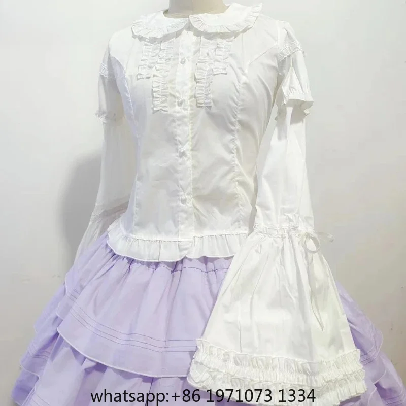 Victorian Gothic Lolita Shirts Women Sweet Elegant Detachable Long Sleeves Blouses Japanese Vinatge Peter Pan Collar Slim Tops