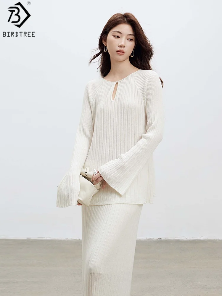 

Birdtree 32.5% Sheep Wool 22.8% Acrylic Sweater Skirt Set,Woman Wool Blend Long Sleeve Tops Elastic Waist Skirt Suit S58930JF