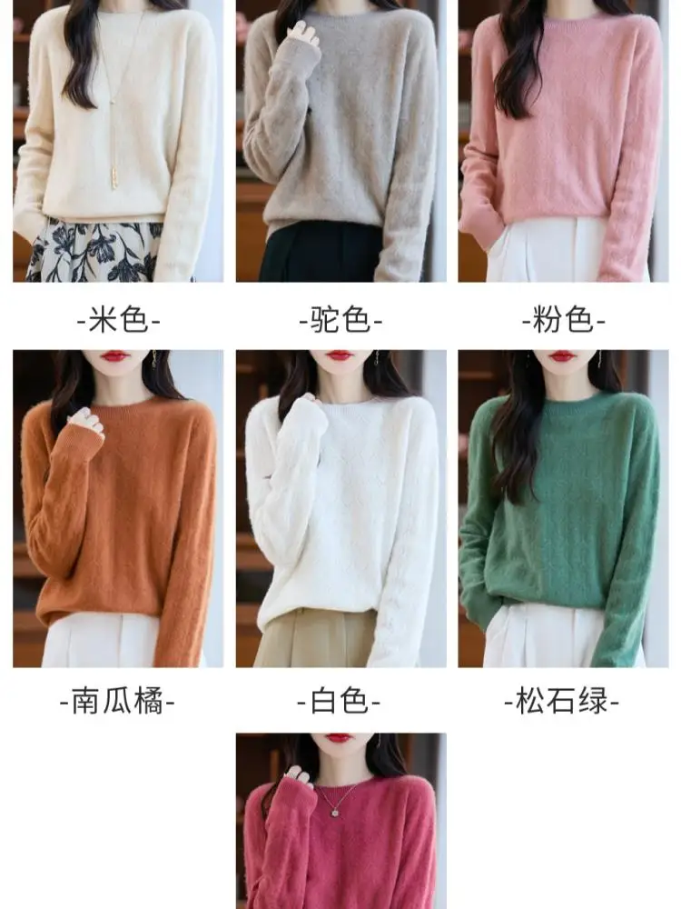 

Women's Wool Sweater Hollow Out O-neck Pullover Seamless Autumn Winter Long Sleeve Solid 100% Merino Wool Knitwear Clothing Tops