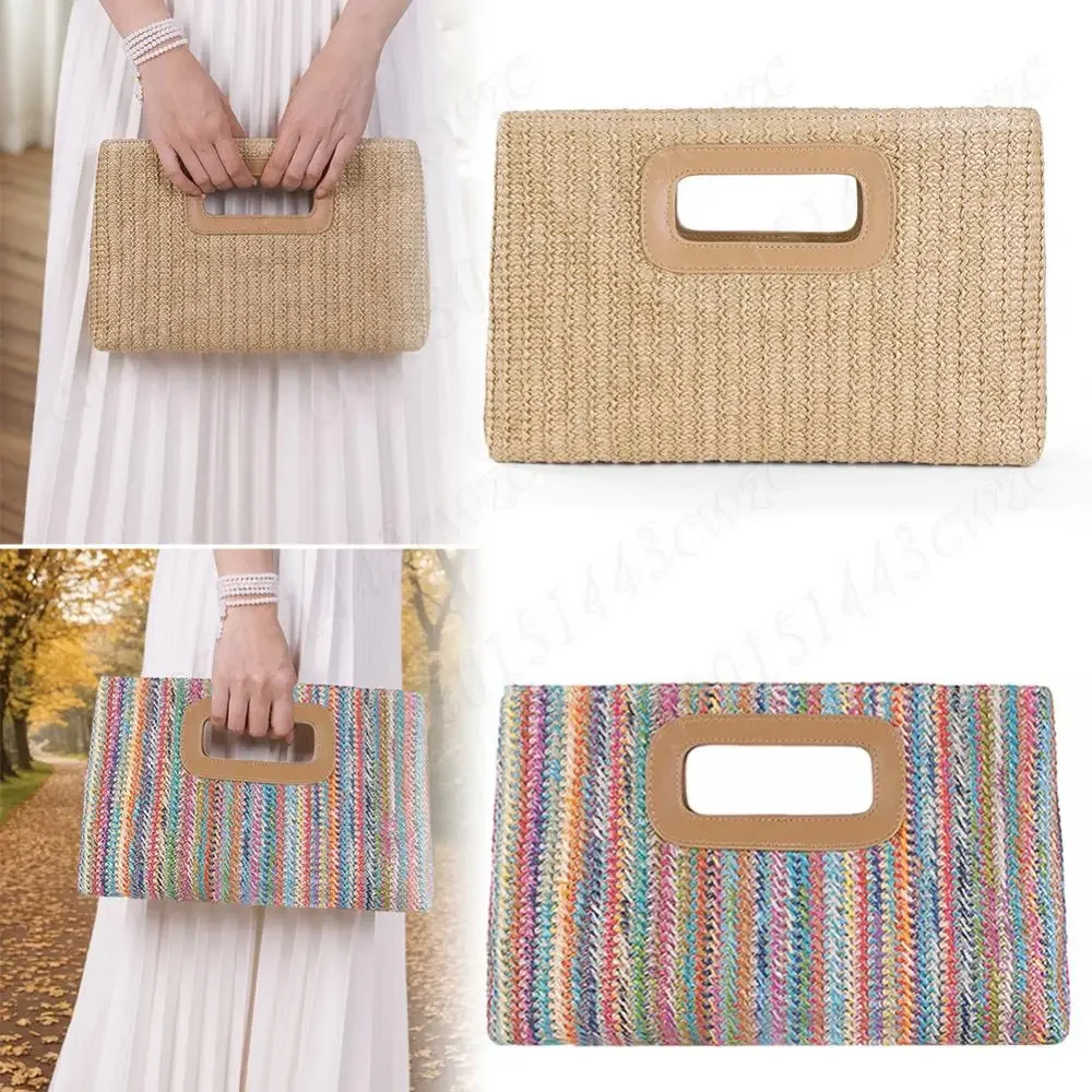 

Women Straw Woven Bag Top Handle Clutch Bag Chain Strap Simple Shoulder Purse Hasp Closure Casual Beach Bag Summer Vacation Tote