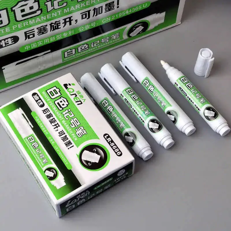 White Marker Oil-Based Large-Head Pen for Wood, Ceramic, Glass, Leather Marking, Non-Fading Touch-Up Paint