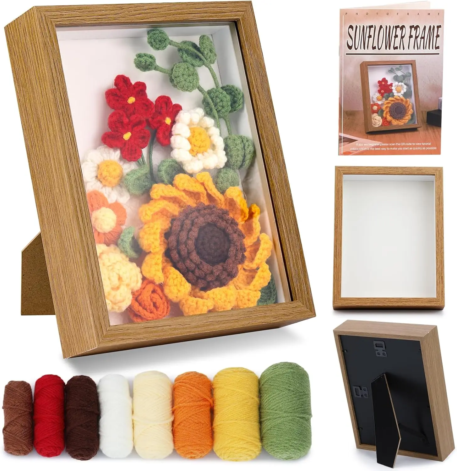 

Complete Sunflower Crochet Kit with Frame, Yarn, Hooks, Tutorial for DIY Gifts and Holidays