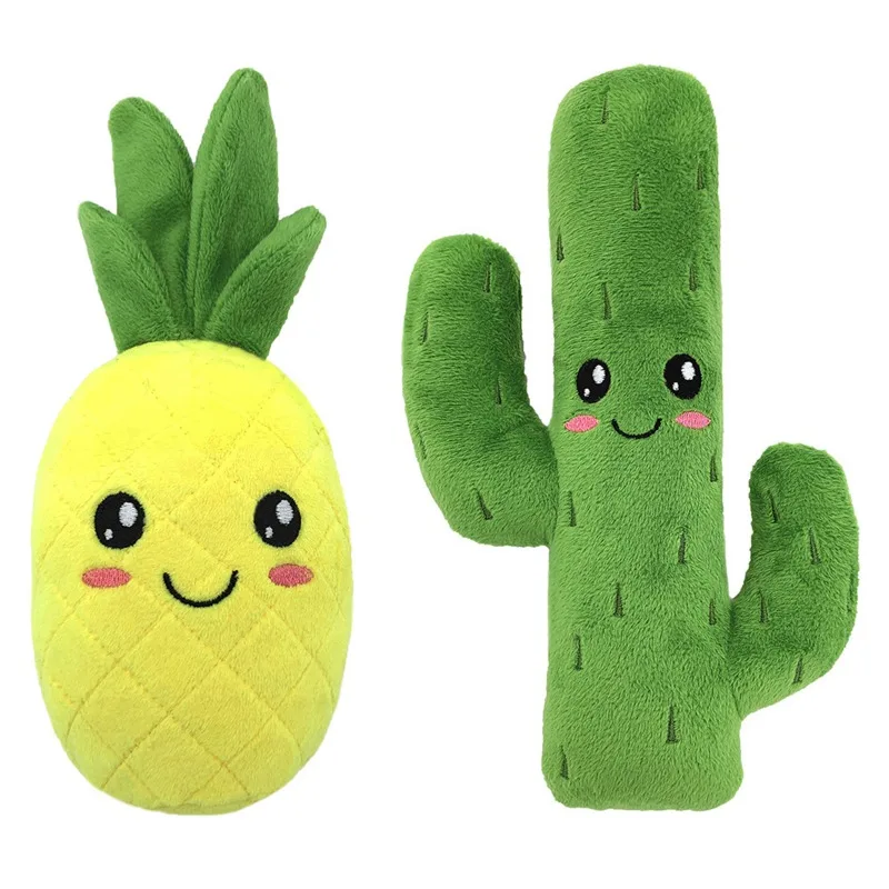 Interactive Dog Chew Toy Cactus Pineapple Shaped Plush Dog Toys Bite-resistant Squeaky Dog Molar Toy for Small Dogs Supplies