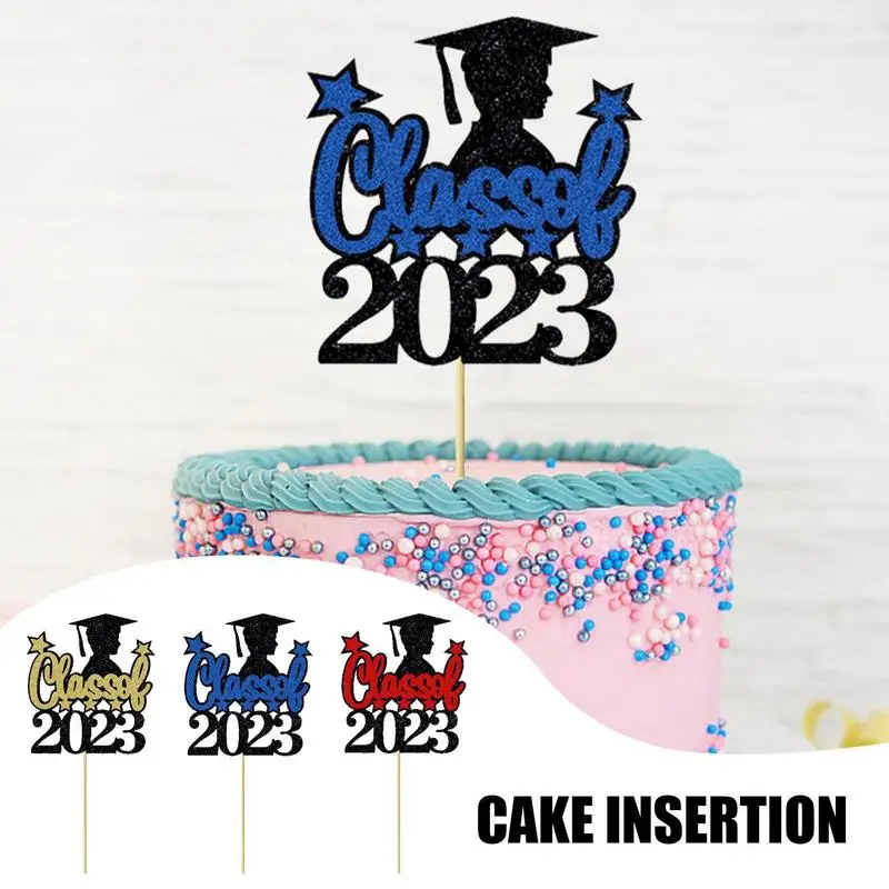 Gold Glitter Class of 2023 Cake Topper Grad Graduation Party Decoration Black Gold Bachelor Hat Cupcake Toppers