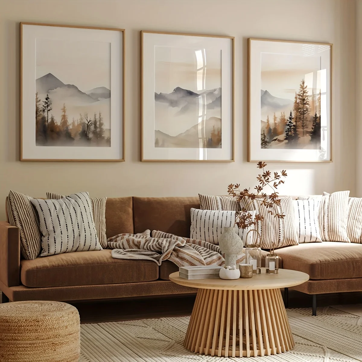 مجموعة من 3 مطبوعات فنية جدارية تجريدية حديثة، لوحات قماشية محايدة للمناظر الطبيعية الجبلية، نمط أوراق الفن ديكو الكلاسيكي، البحار