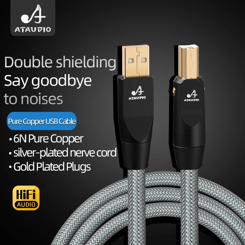 HiFi-USB-Audiokabel, 6 N, reines Kupfer, versilbert, Nerv, doppelte Abschirmung, Hifi-USB-Typ-C-Kabel für DAC-Computer