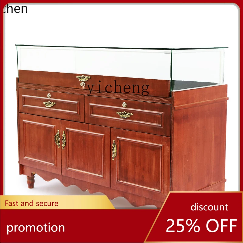 

YFY Solid Wood Lacquered Jewelry Amber Counter Jewelry Glass Counter Antique Jade Display Cabinet