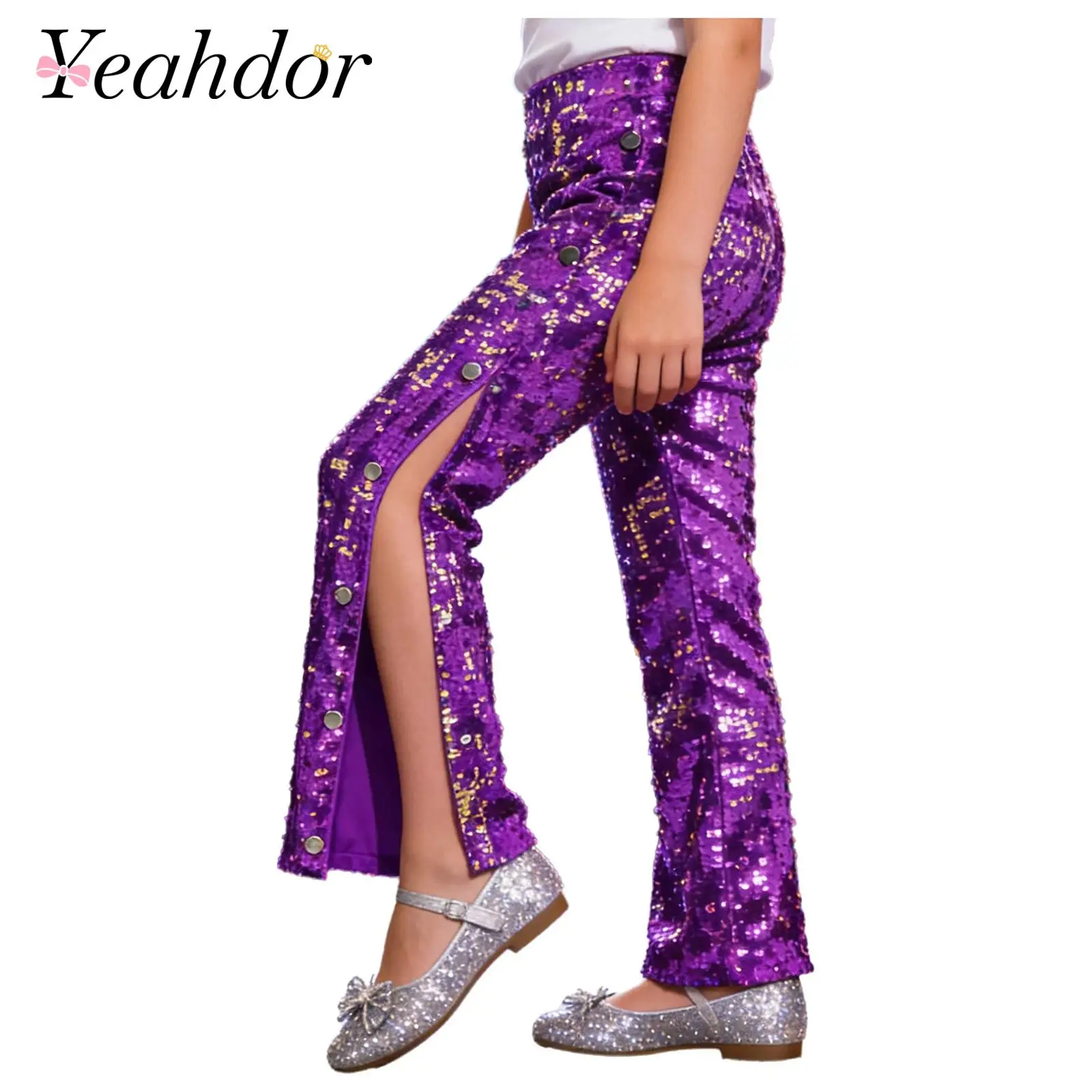 

Kids Pants Children Shiny Sequined Trousers for Girls 70s 80s Disco Party Streetwear Jazz Dance Costumes Glitter Hip Hop Clothes