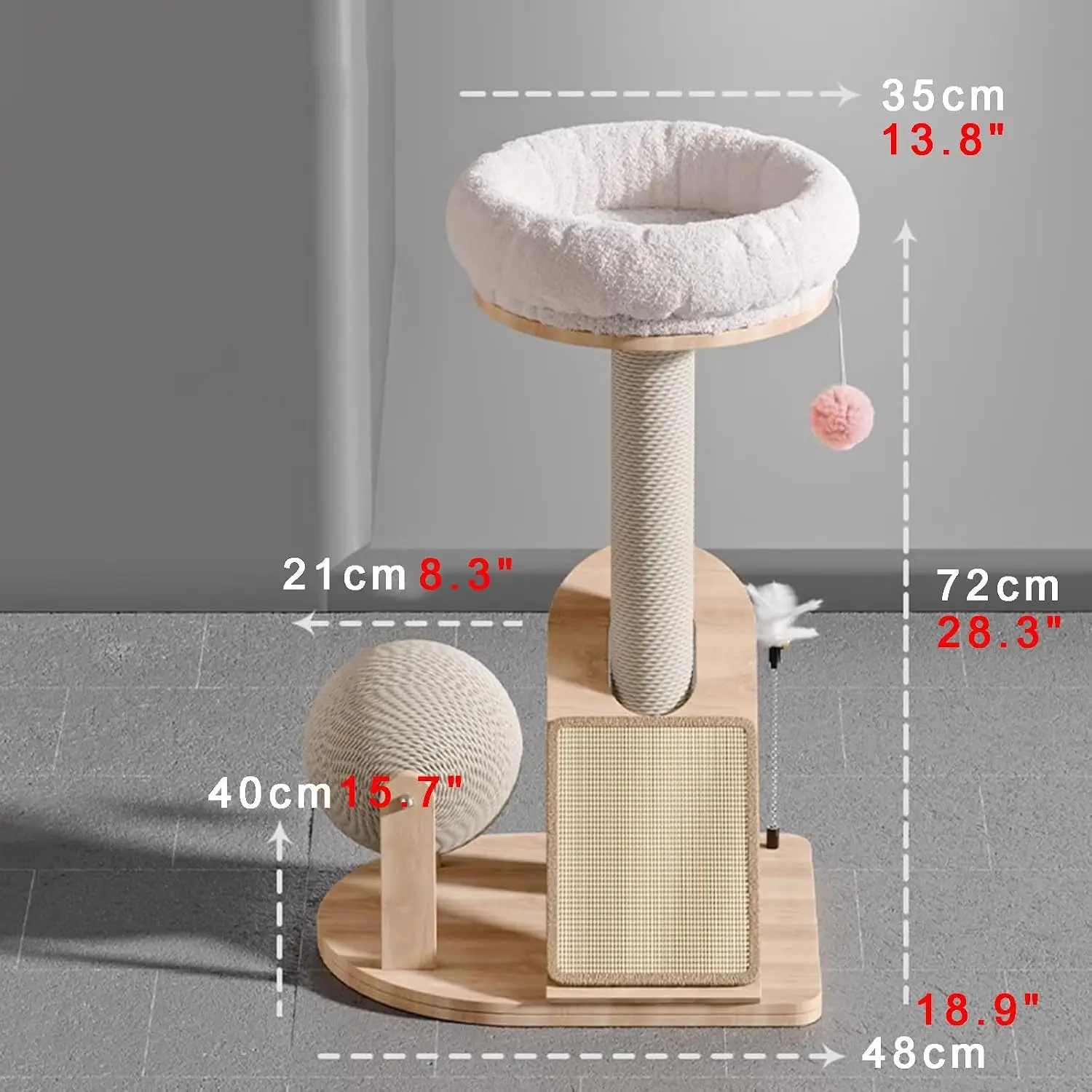 Versatile Cat Tree Enlarged Base Top Bed Sisal Ball Post Oak Tower, Customized