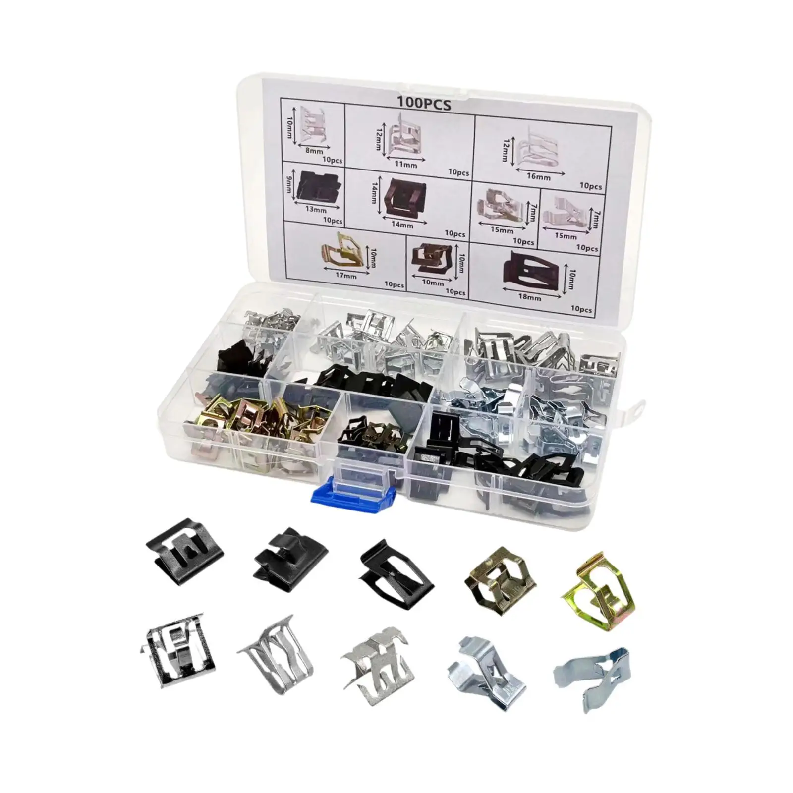 100 Pieces Metal Trim Panel Spring Clip Car Trim Moulding Clip Kit Sturdy Professional Easy to Install Replacement Universal