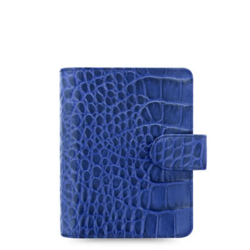 A+ Filofax Pocket Classic Croc Organiser Planner Diary Indigo Leather-026006 #B9