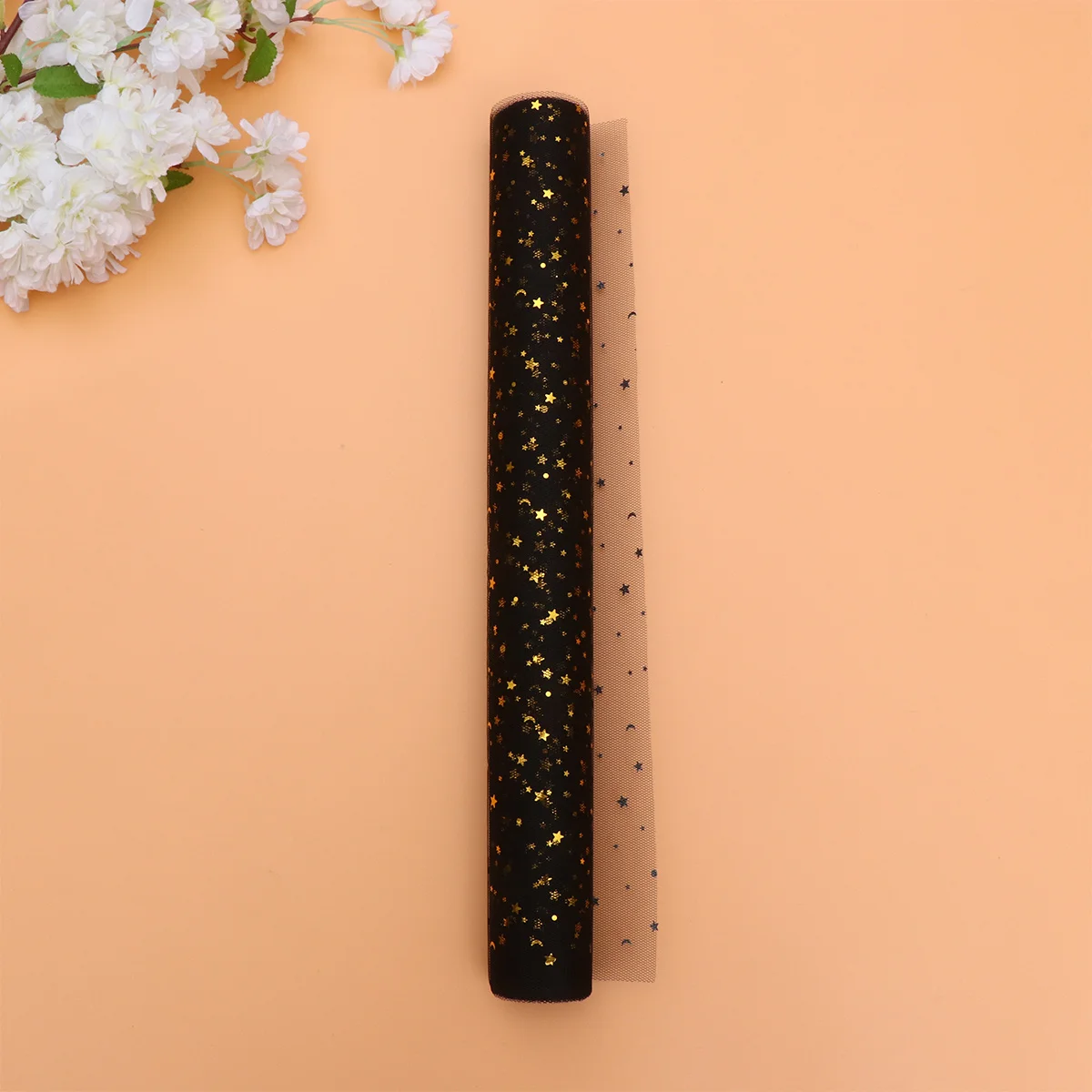 

Black Roll Gauze Yarn with Star Moon Design Ideal for Gift Wrapping Flowers Basket Packaging Birthday Baby Shower Decoration