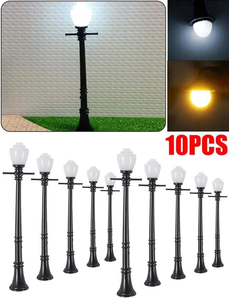 

10pcs ABS 9.8CM Model Railway Lamppost Lamps Street Lights O Scale LEDs Model Train Layout