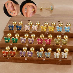 1 Pair Fashion Stainless Steel Zircon Butterfly Pendant Earrings Helix Tragus Lobe Daith Cartilage Stud Earring Piercing Jewelry