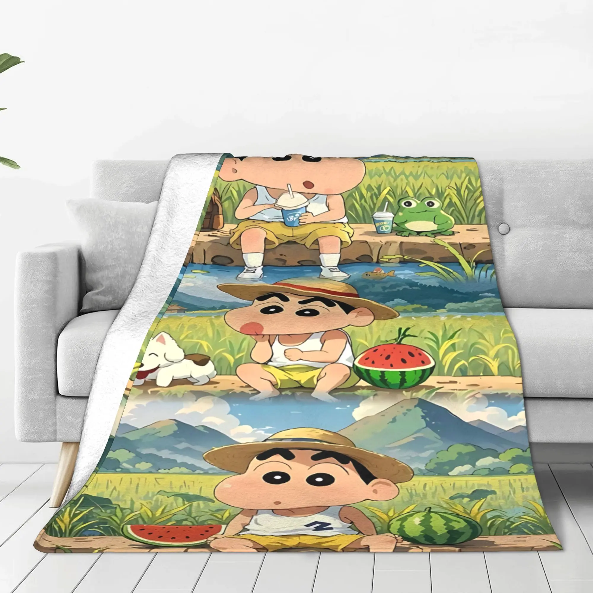 1PC home Cutecore Room Decor Crayon S Shin chan Blanket Throw Blanket  Novelty Warm Blanket All Season