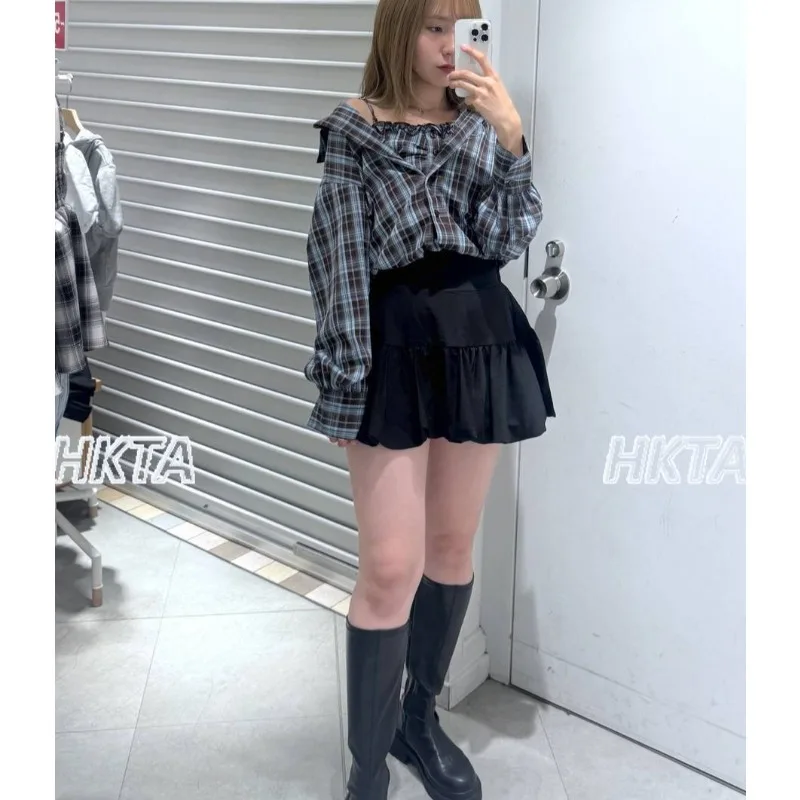 Japanese Autumn Sweet Lolita Lace Polka Dot Print Ruffle Edge Puffy Mini Skirt Daily Kawaii Cute Casual Waist Short Skirt Women