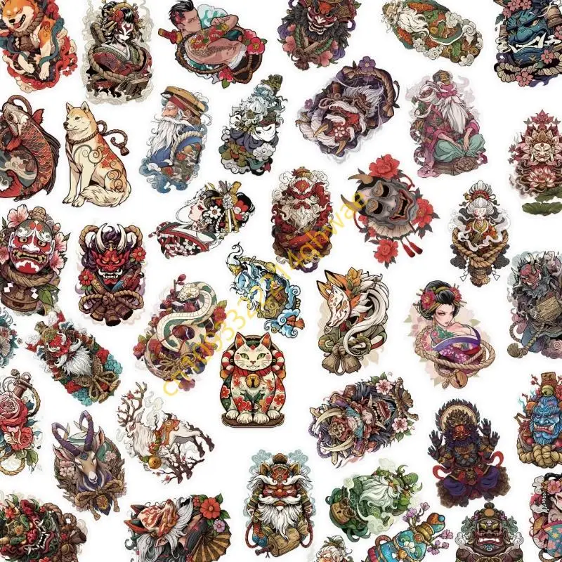 50 Pieces/pack Japanese Tattooing Design Sticker PET Decal Water Resistant Sticker for Adults and Tattooing Lover