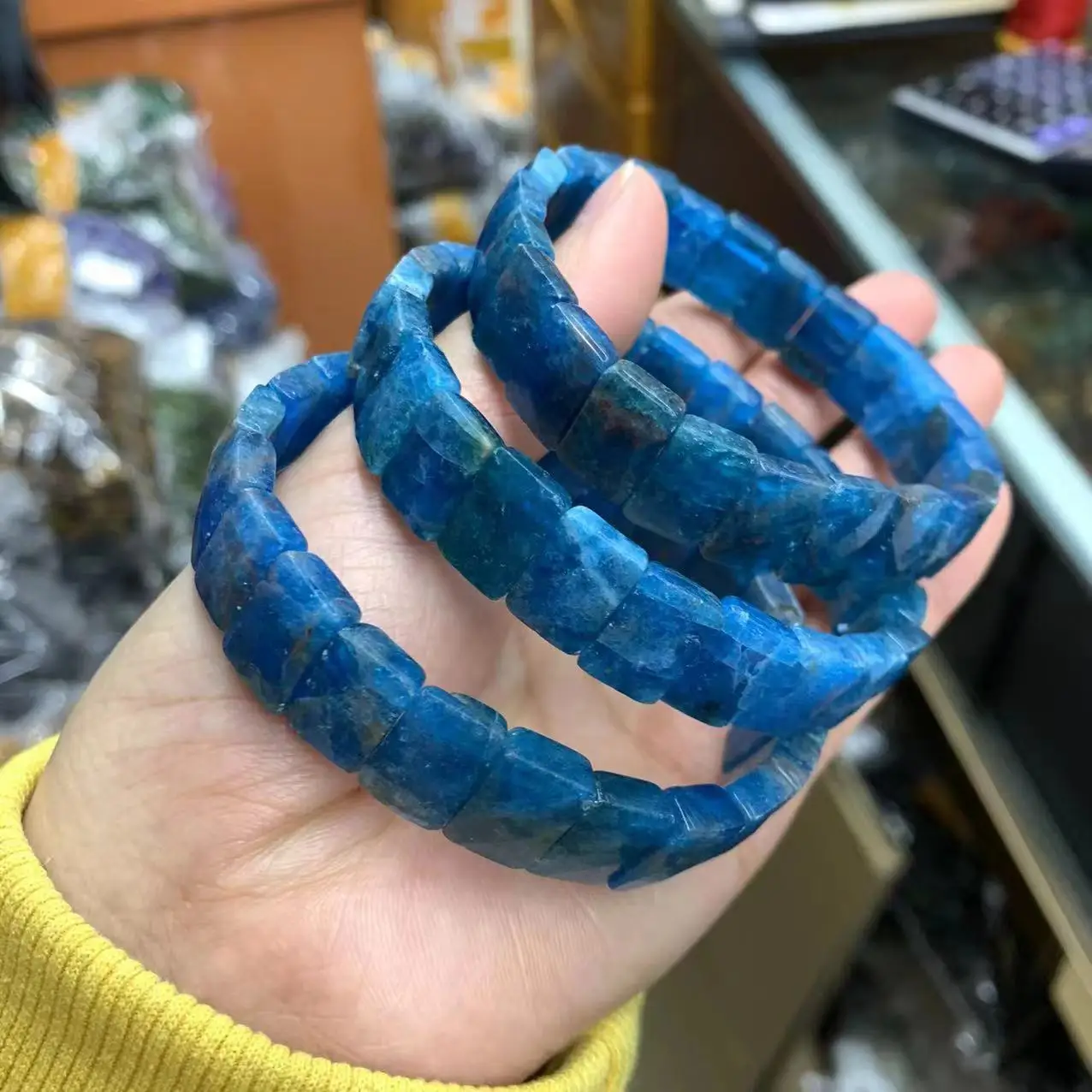 Natural Apatite Stone Beads Bracelet Natural Gemstone Bangle Charming Jewelry for Woman for Gift Wholesale !