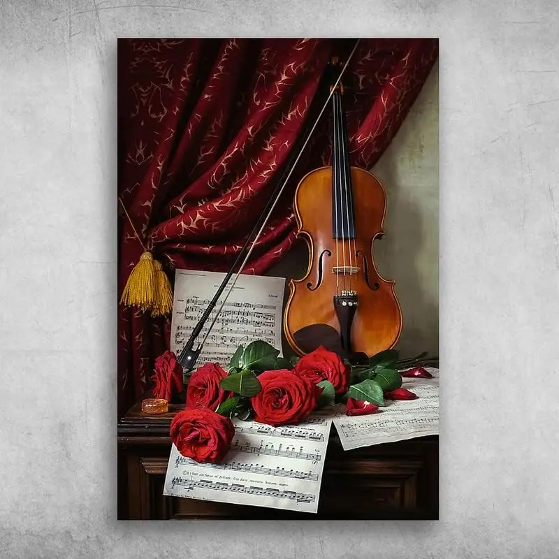 Retro Metal Tin Sign Beautiful Violin for The Soul with Roses Metal Sign Vintage Retro Rustic Pub Wall Decor Art Room Decor sign