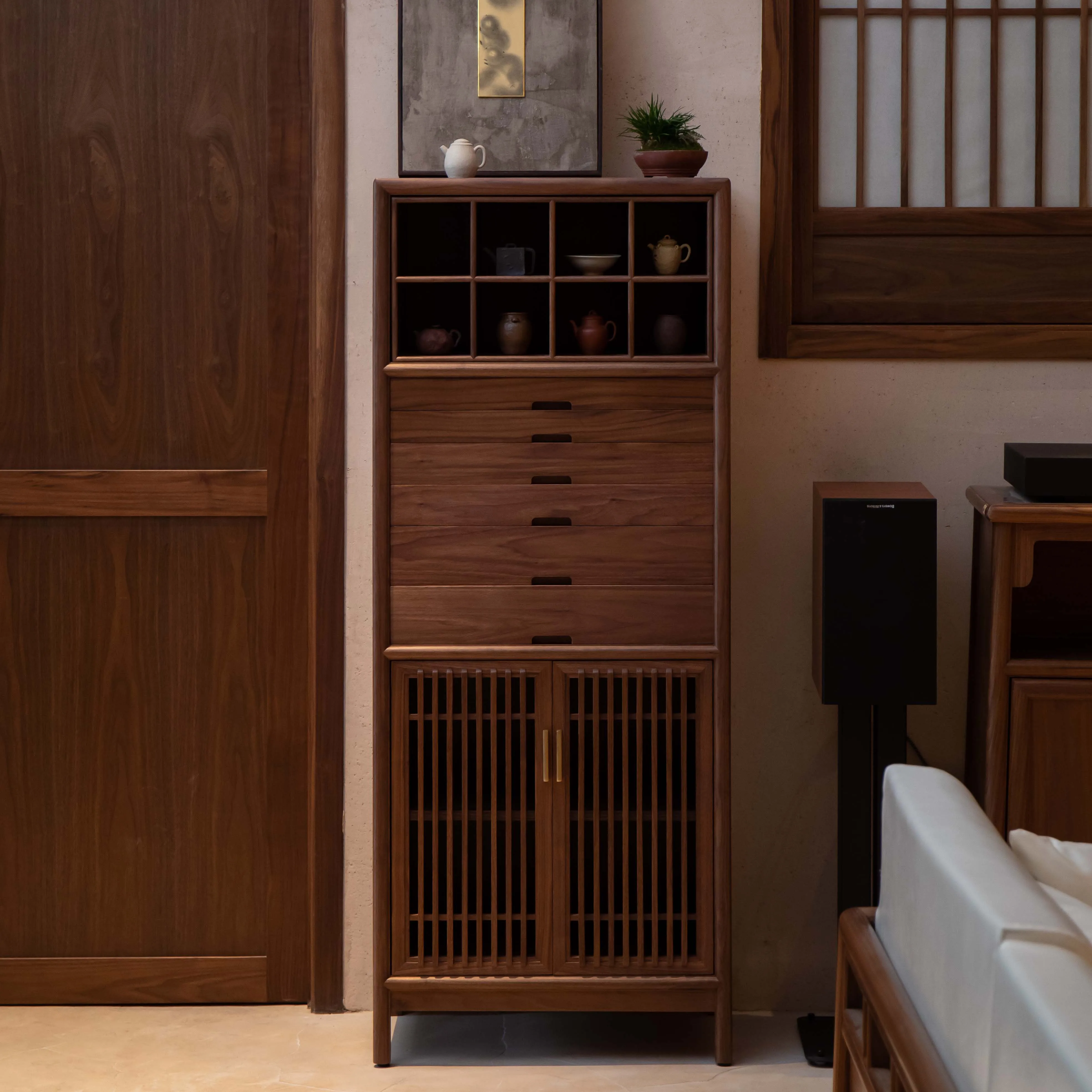 Song-style aesthetic dental cabinet, teapot tea set storage tea room side cabinet, bogu rack