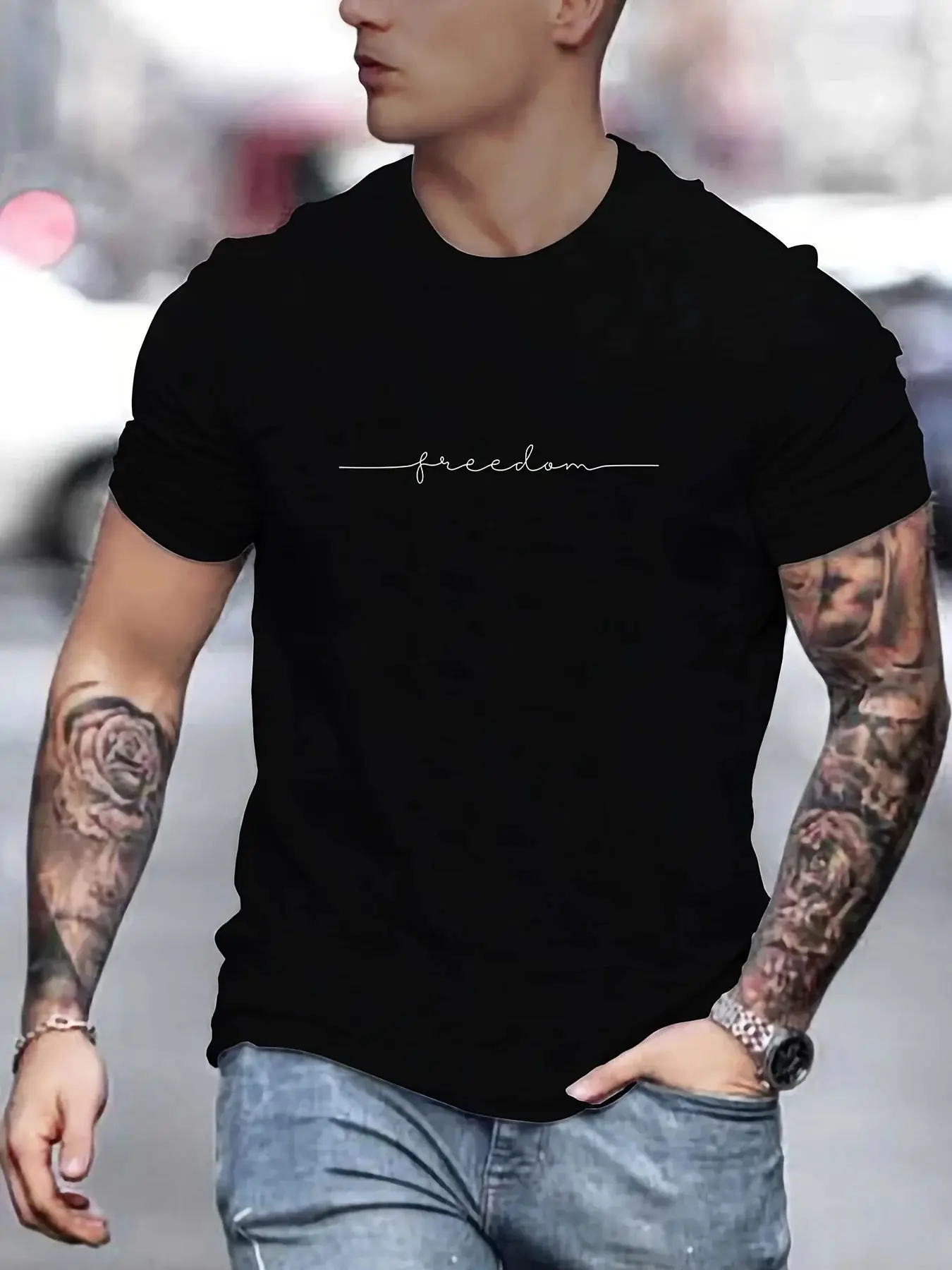 Danqiyoyo Freedom Graphi Print New Arrival Men Clothes Tee Shirt Homme Graphic T-Shirts Man Tshirt for Mens Ropa Hombre 27508