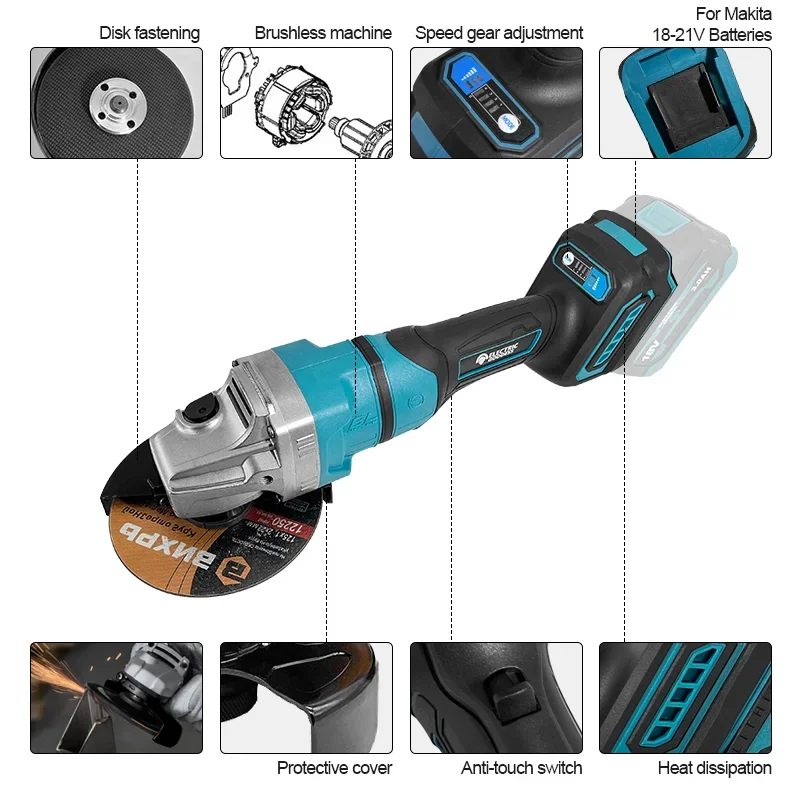 125mm Brushless Angle Grinder 10000rpm Cordless Wood Cutting Machine Metal Polishing Machine Adapted To Makita 18v Battery