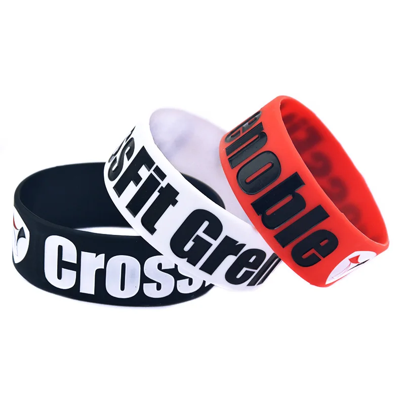 25 Pcs CrossFit Grenoble Silicone Rubber Wristband 1 Inch Wide Sports Gift Bracelet Adult Size 3Colors